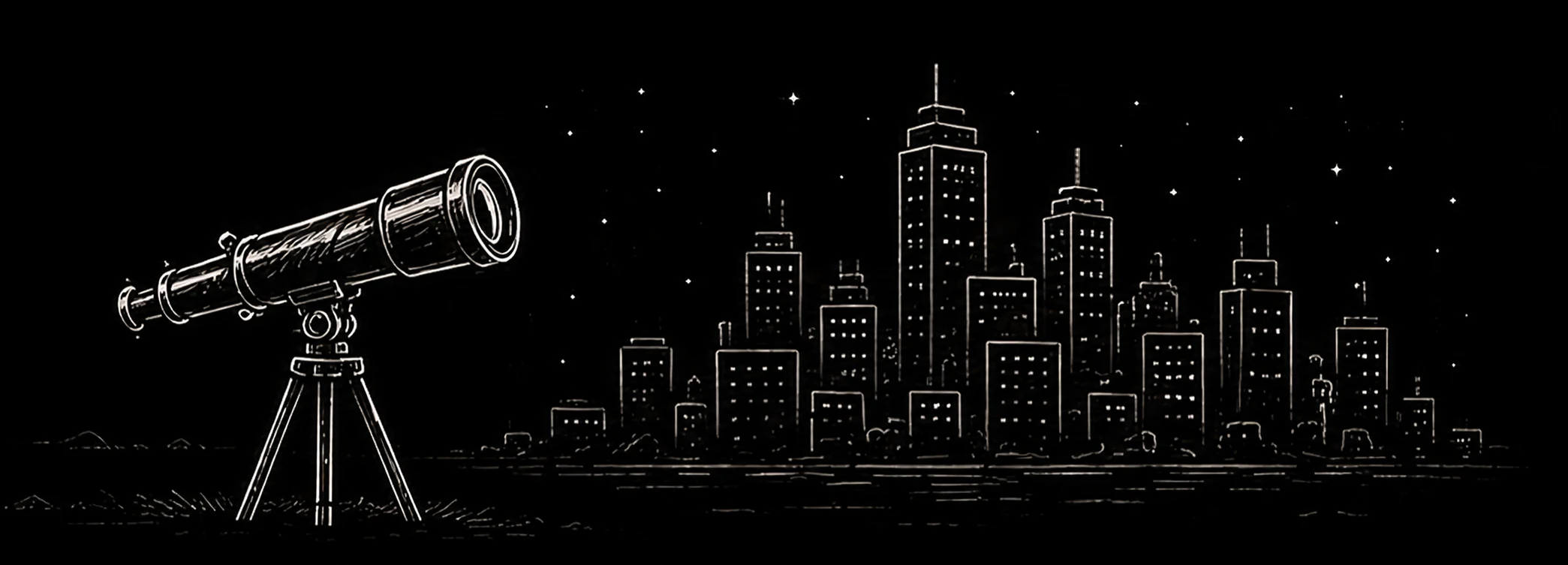 A telescope aimed toward a city skyline representing a clearer view of what is possible