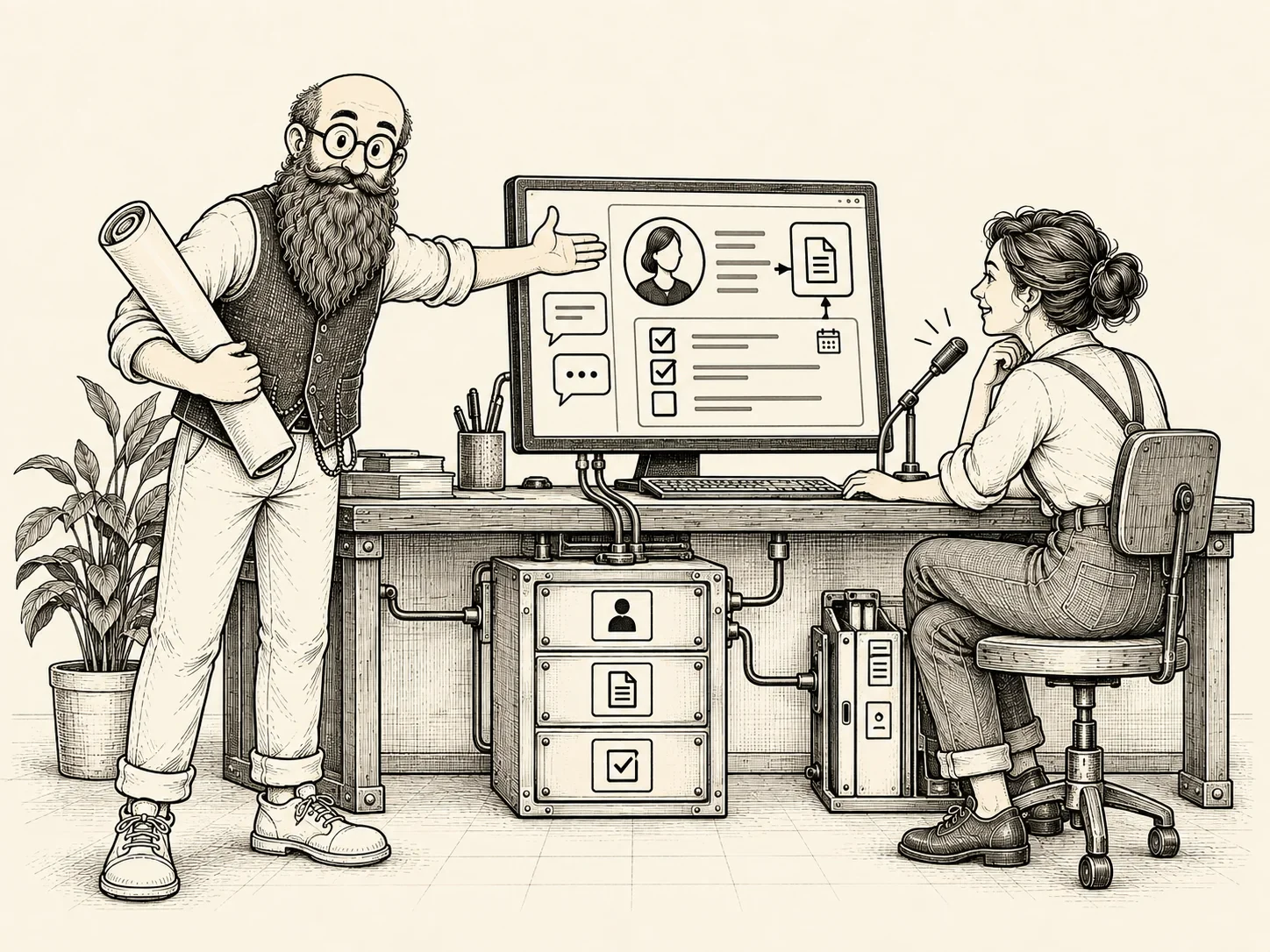 The Nornoet Data Architect helps a person use voice and a customer workspace connected to records, documents, and tasks.